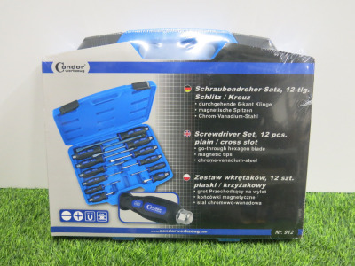 New Condor Werkzeug Industrial Quality Chrome Vanadium Steel 12 Pcs Screwdriver Set. Comes in Plastic Carry Case.