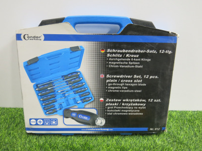 New Condor Werkzeug Industrial Quality Chrome Vanadium Steel 12 Pcs Screwdriver Set. Comes in Plastic Carry Case.