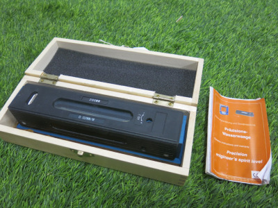 Precision Engineers 200mm Spirit Level. Comes in Wooden Box with Instruction Manual.