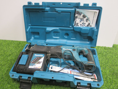 Makita SDS Plus Cordless Reciprocating Saw, Model DJR186, 18v. Comes with Carry Case, Makita DC18RC Single Charger, Quantity of Blades & Instruction Manual. NOTE: batteries required.
