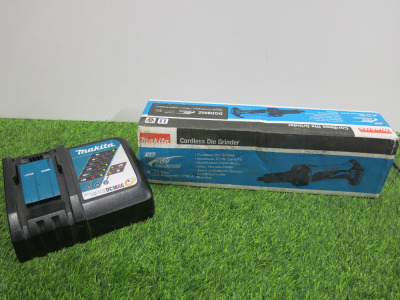 Makita Cordless Die Grinder, Model DGD800, 18v. Comes in Original Box with Instruction Manual & Makita DC18RC Single Charger. NOTE: batteries required.