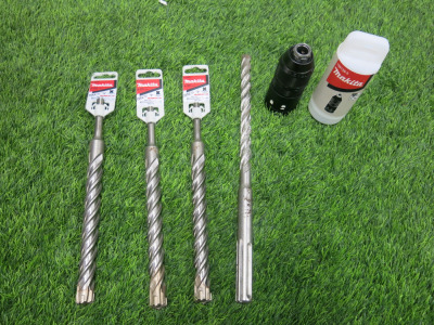 5 x Assorted Makita Tool Accessories to Include: 1 x New Makita Quick Change Chuck, Model 199139-5, 3 x New Makita Drill Bits 20mm & 1 x Used Drill Bit.