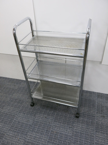 Chrome Trolley with 3 x Metal Mesh Shelves.