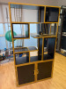 Mulitshelf Storage Display Unit in Black & Gold Frame. Size 180cm x 100cm x 30cm.
