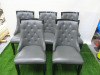 8 x Grey Button Back Faux Leather High Back Dining Chairs with Black Gloss Legs.