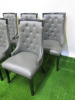 8 x Grey Button Back Faux Leather High Back Dining Chairs with Black Gloss Legs. - 2