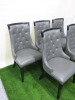 8 x Grey Button Back Faux Leather High Back Dining Chairs with Black Gloss Legs. - 3