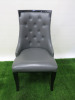 8 x Grey Button Back Faux Leather High Back Dining Chairs with Black Gloss Legs. - 4