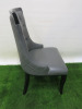 8 x Grey Button Back Faux Leather High Back Dining Chairs with Black Gloss Legs. - 6