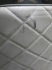 8 x Grey Button Back Faux Leather High Back Dining Chairs with Black Gloss Legs. - 8