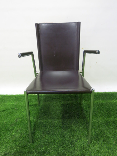 Brown Leather Chair on Metal Frame.