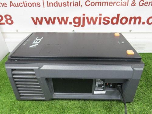 NEC Digital Cinema Projector, Model NP-NC100C, S/N 1ZA0035CM, DOM 18/12/21, with GDC SR-1000 Integrated Media Block. NOTE: requires remote, keys & power supply. (As Viewed).