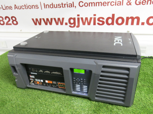 NEC Digital Cinema Projector, Model NP-NC100C, S/N 25A0057CM, DOM 26/05/22, with GDC SR-1000 Integrated Media Block. NOTE: requires remote, keys & power supply. (As Viewed).