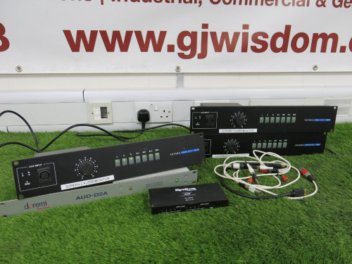 Assorted Lot of IT to Include: 3 x Future Projections SSTM7-12W Monitor Amps, 1 x Doremi AUD-D2A Digital to Analog Audio Converter & 1 x WyreStorm 4:2 HDMI 4K Matrix Switcher.