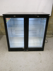 Hallco 2 Door Back Bar Chiller, Model HC2BK. Size H90cm x W90cm & D50cm. NOTE: unable to power up.