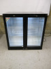 Hallco 2 Door Back Bar Chiller, Model HC2BK. Size H90cm x W90cm & D50cm. NOTE: unable to power up.