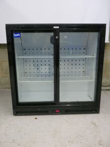 Prodis Sliding Door Under-Counter Fridge/Beer Cabinet, Model NT2BS-HC. Size H90cm x W90cm x D52cm. NOTE: damage to plug.