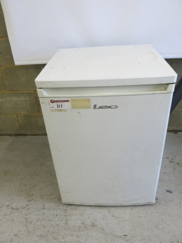 LEC Single Door Under-Counter Refrigerator, Model R6014W, S/N 71200716. Size H86cm, W60cm & D58cm.