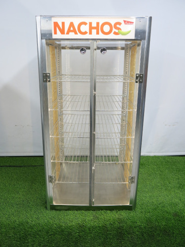 2 Door Upright Display Nacho Warmer, Model WARMER NAEON-CUK. Size H92cm x W46cm x D46cm.