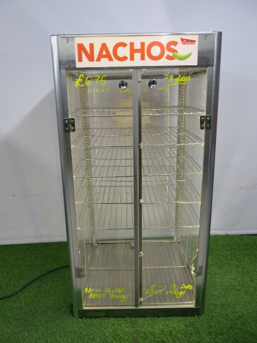 2 Door Upright Display Nacho Warmer, Model WARMER NAEON-CUK. Size H92cm x W46cm x D46cm.