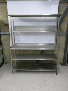 Stainless Steel Table with Backsplash, 2 x Shelves Over & 2 x Shelves Under. Size H190cm x W150cm x 50cm.