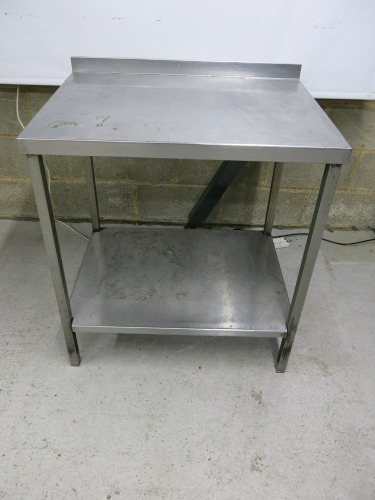 Stainless Steel Table with Backsplash & Shelf Under. Size H88cm x W78cm x D60cm.