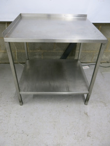 Stainless Steel Table with Backsplash, Left Side Splash & Shelf Under. Size H88cm x W84cm x D75cm.