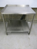 Stainless Steel Table with Backsplash, Left Side Splash & Shelf Under. Size H88cm x W84cm x D75cm.