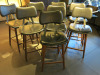 8 x Black Leather & Walnut Style Wood Bar Stools with Padded Seat & Backrest.
