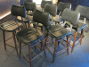 9 x Black Leather & Walnut Style Wood Bar Stools with Padded Seat & Backrest. - 3