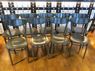 9 x Fameg Wooden Dining Chairs Painted Grey.