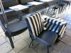 8 x Emu Wide Outdoor Black Metal Wire Wide Armchairs with 7 x Plain Padded Seat Cushions & 8 x Black & White Striped Cushions. Size 55 x 55cm. - 2
