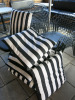 8 x Emu Wide Outdoor Black Metal Wire Wide Armchairs with 7 x Plain Padded Seat Cushions & 8 x Black & White Striped Cushions. Size 55 x 55cm. - 3
