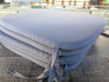 8 x Emu Wide Outdoor Black Metal Wire Wide Armchairs with 7 x Plain Padded Seat Cushions & 8 x Black & White Striped Cushions. Size 55 x 55cm. - 7