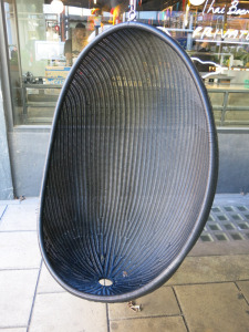 Black Rattan Outdoor Hanging Egg Chair. Size H120 x W85cm.