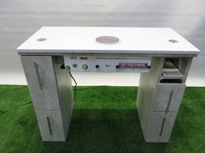 Marble Effect Nail Technician Workstation with Marble Effect Top, 4 Drawers with Built in Extraction Unit Model ZF-Technik. Size H80cm x W103cm x D50cm.