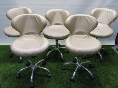 5 x Height Adjustable Beauty Technician Swivel Chairs in Beige Material.