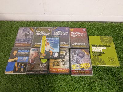 Lot Consisting of 8 x Kettlebell and Workout DVDs and 1 x Official British Army Fitness Guide Book.