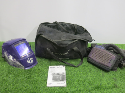 Bag Containing Parweld Automatic Welding Mask with Parweld Air Filtration System.