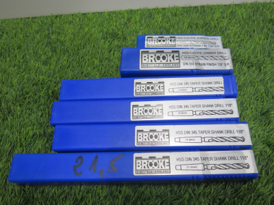 6 x New Brooke Taper Shank Drill & Jobber Drill Bits to Include: 3 x 14mm Taper Shank Drill, 1 x 21.55mm Taper Shank Drill, 1 x 10.55mm Jobber Drill & 1 x 6.8mm Jobber Drill