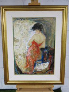 Vintage Framed & Mounted Limited Edition Artwork 11/70 Serigraph on Linen, Signed by Artist Janet Treby Titled 'Blue Chair'. Size 94 x 75cm.
