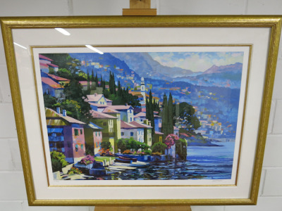 Framed, Glazed & Mounted Limited Edition Artwork, 65/115, Serigraph on Canvas Titled "Impressions of Lake Como", Signed by Artist Behrens. Size H86 x W110cm.