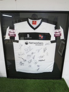 Bromley FC Football Shirt in Framed & Glazed Presentation Frame, for the 2013/14 Season, Signed by the Team. Size 85 x 98cm.