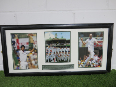 2005 England Win 2-1 to Regain the Ashes, Framed & Glazed Picture Presentation Collage with Plaque. Size 45 x 90cm.