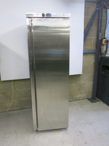 Blizzard Stainless Steel Upright Single Door Fridge, Model HS40, S/N D2128B203WR40S070. Size H185 x W60 x D63cm.
