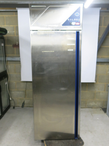 Dalmec Stainless Steel Single Door Upright Fridge, Model PPCC070AN, YOM 2022. Size H210 x W73 x D71cm. NOTE: wheel requires fixing