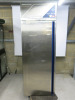 Dalmec Stainless Steel Single Door Upright Fridge, Model PPCC070AN, YOM 2022. Size H210 x W73 x D71cm. NOTE: wheel requires fixing