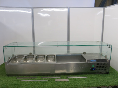 Polar Stainless Steel Preparation Servery Topper with Glass Surround, Model AB090. Size H44 x W140 x D34cm. Comes with 4 x GN Containers.