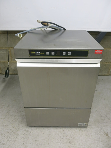 Ecomax Plus by Hobart Glass Washer, Model G515SW, S/N 8666881, YOM 2022. Size H83 x W60 x D60cm. Comes with 2 Trays.