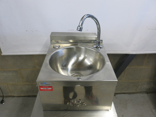 Mechline Basix Wall Hung Stainless Steel Knee Operated Hand Wash Basin. Size W30 x D32cm.